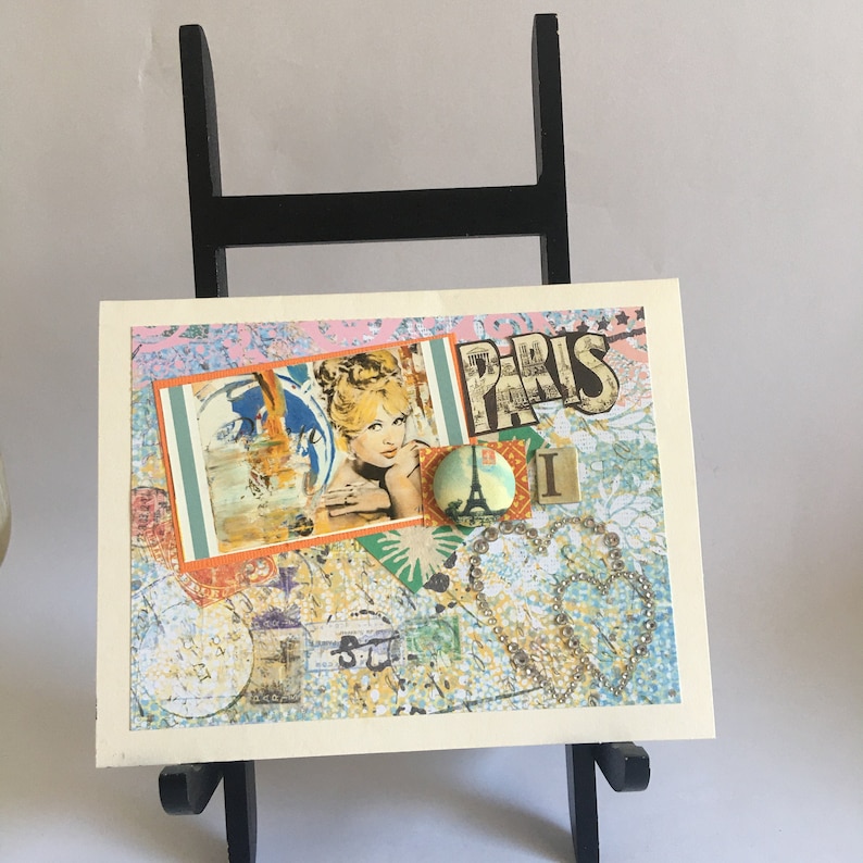 Mixed Ephemera Bohemian Romance Card Altered Art Valentines Ephemera Retro Love Card I love Paris Card Greeting Card Romance Card