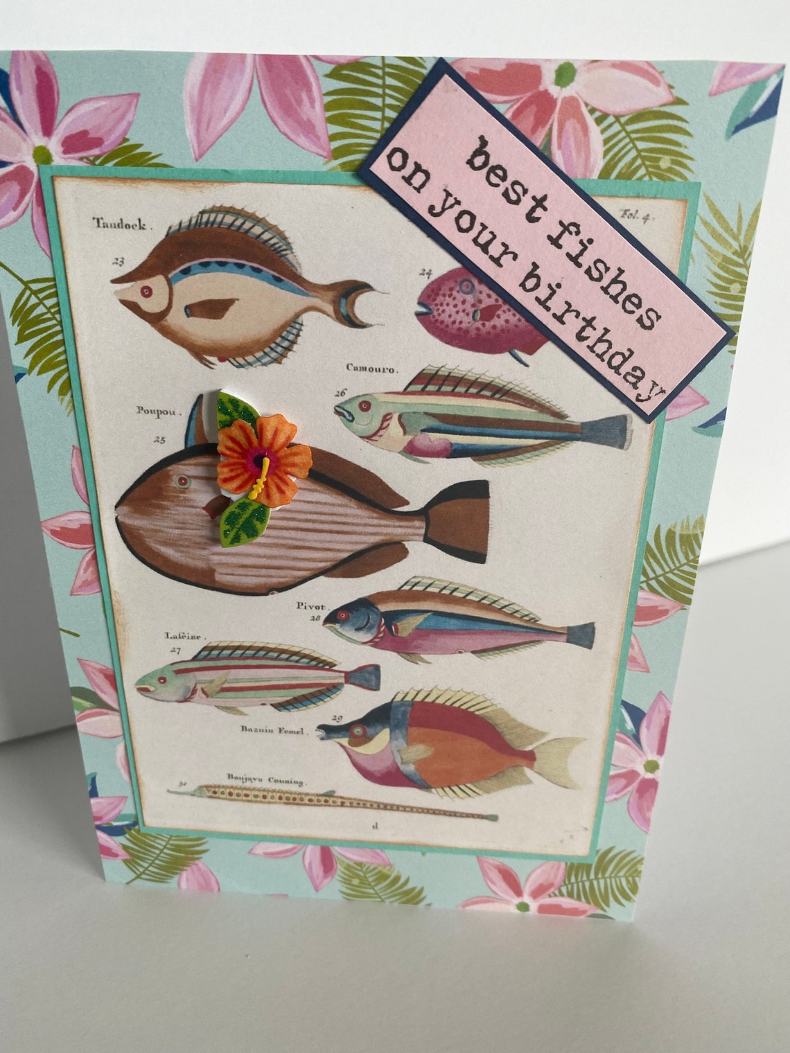 Best Fishes Birthday Card Tropical Pink Fish Card Under the Etsy