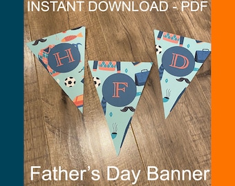 Happy Father's Day Banner Printable PDF,  Blue and Orange Instant Download DIY Party Decor