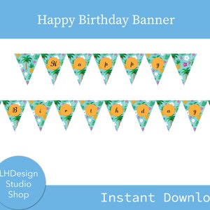 Hawaiian Happy Birthday Banner - druckbare Wimpelkette - DIY Party Dekor - Strand Dekoration
