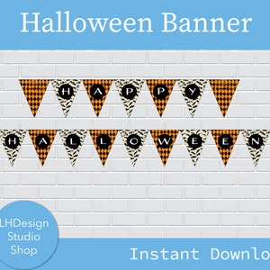 Halloween Banner - Printable Bunting, Happy Halloween Party, DIY decorations, Orange and Black Bats, Digital Download