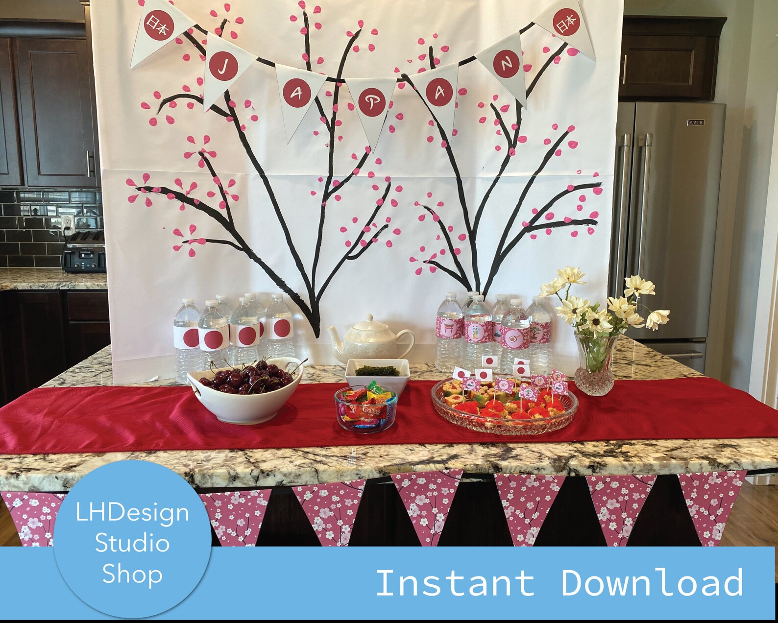 Japan Flag Printable Banner - Japanese Party Bunting - PDF - Instant ...