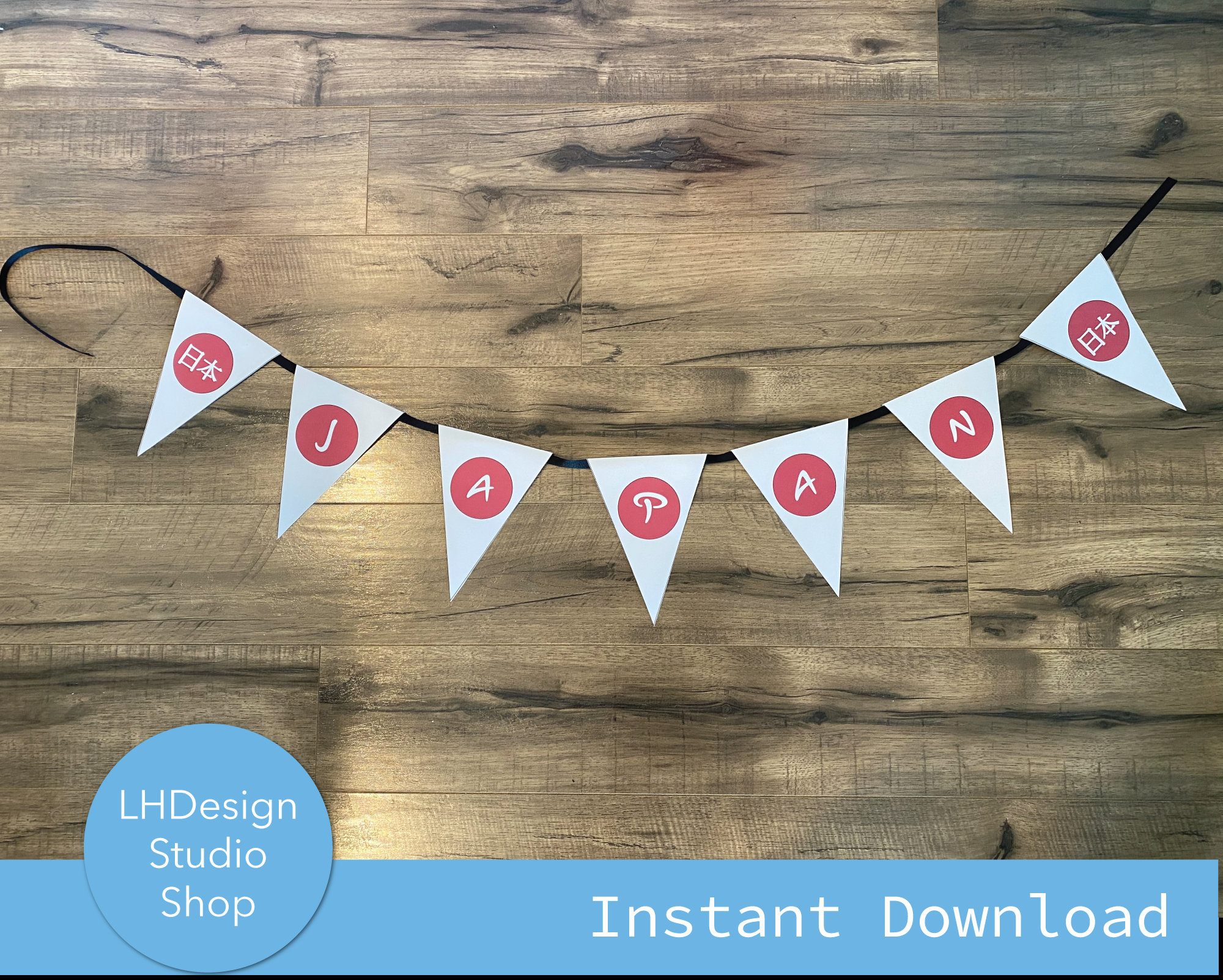 Japan Flag Printable Banner - Japanese Party Bunting - PDF - Instant ...