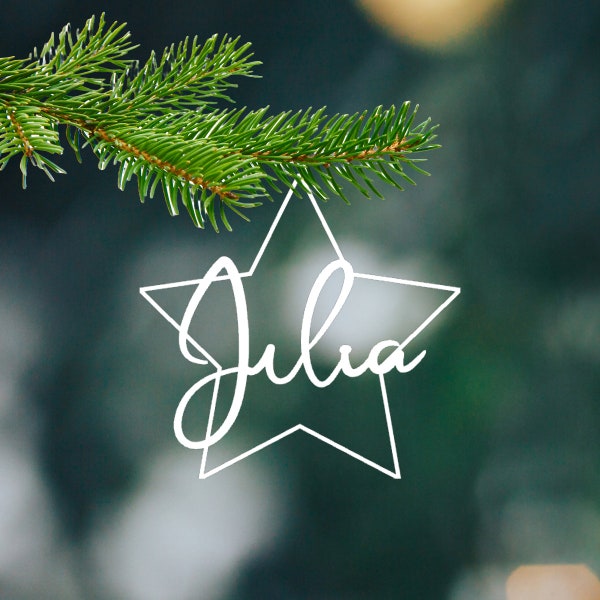 Personalisierte Weihnachtskugel im Sternlayout - Christbaumschmuck mit Name - auch perfekt als Geschenkanhänger am Geschenk