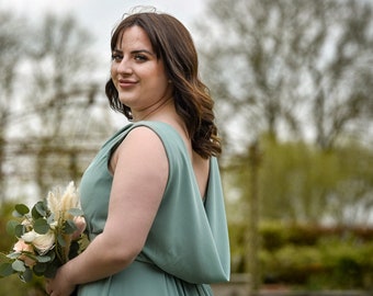 Long Sage Green Scoop Cowl Bridesmaid Prom Dress available in 35+ colours sizes 4-32 and custom sizes