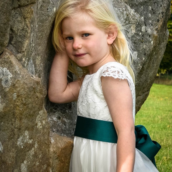 Dark Green Sash Belt for Dress for Flower Girl, Junior Bridesmaid, Colour Sash in 40 colours, Forest green Wedding Christening Girl's Dress