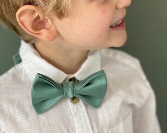 Sage Green Light Green Bow Tie for Boys Page Boys Groomsmen Children Teenagers Toddler Baby Velcro Pretied Adjustable Bow Tie Ages 1-14