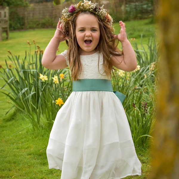 Sage Green Sash Belt For Flower Girl Dress , Bridesmaid  Dress, Christening Communion Girls Dress with Colour sash