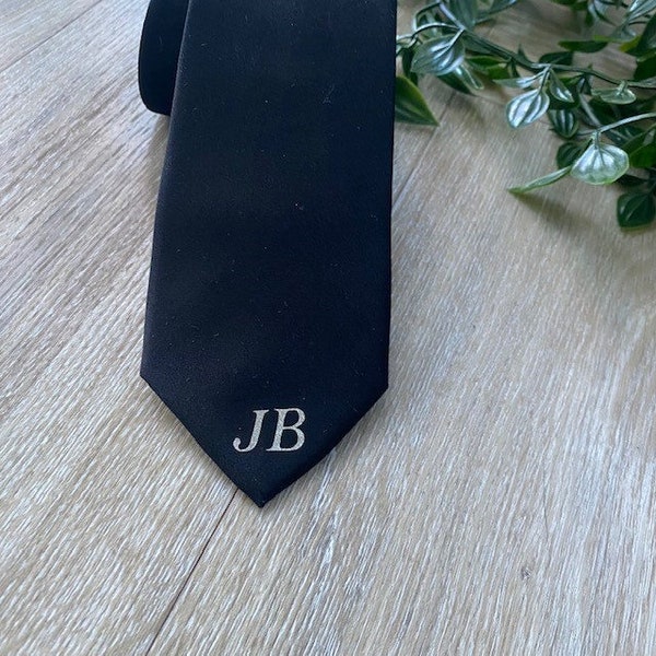 Black Men's Tie Fathers Day Grooms Wedding Day Gift Personalised Mens Necktie Accessory