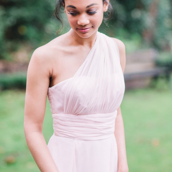 Pale Pink Long Multiway Chiffon Bridesmaid Prom Dress available in 35+ colours sizes 4-32 and custom sizes