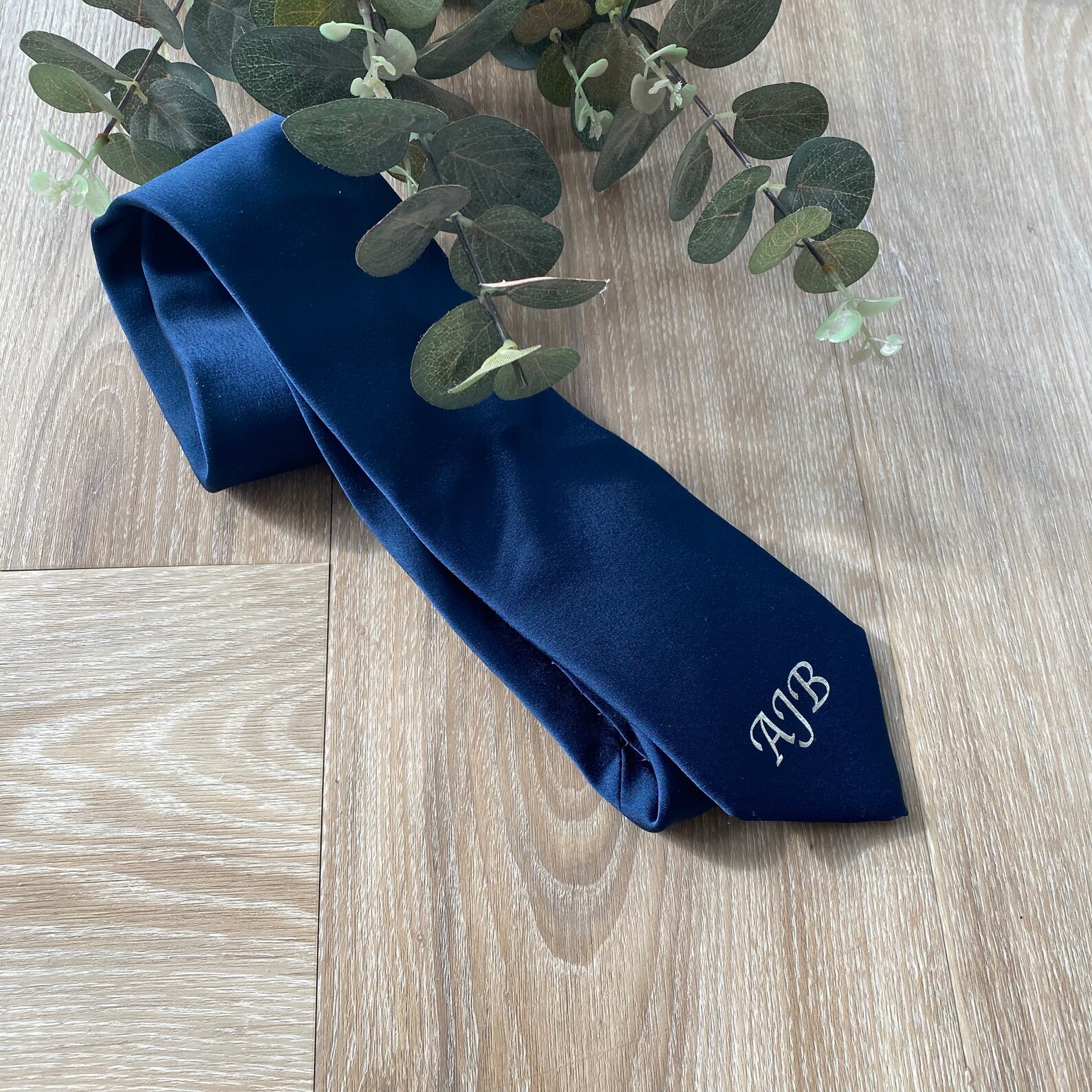 7. Tie Bar Monogram Navy Tie