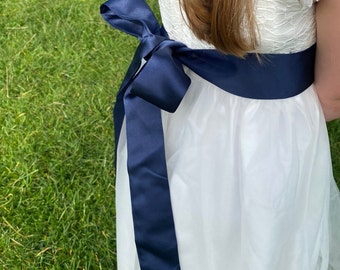 Navy Blue Sash for Dress for Flower Girl, Junior Bridesmaid, Colour Sash in 40 colours, Wedding Christening Girl's Dress