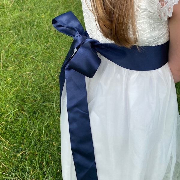 Navy Blue Sash for Dress for Flower Girl, Junior Bridesmaid, Colour Sash in 40 colours, Wedding Christening Girl's Dress