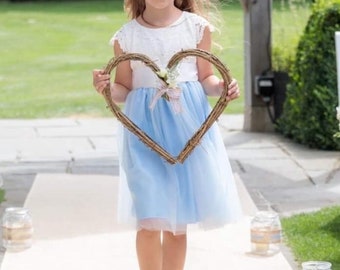 White Lace and Tulle Age 1 Flower Girl Bridesmaid Christening Communion Dress with Colour sash all sizes available