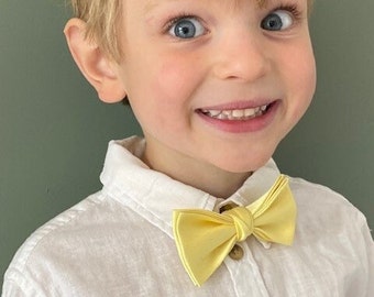 Lemon Yellow Bow Tie for Boys Page Boys Groomsmen Children Teenagers Toddler Baby Velcro Pretied Adjustable Bow Tie Ages 1-14