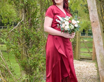 Long Satin Tie Wrap Dress Silk Satin Bridesmaid Prom Dress available in 35+ colours sizes 4-32 and custom sizes