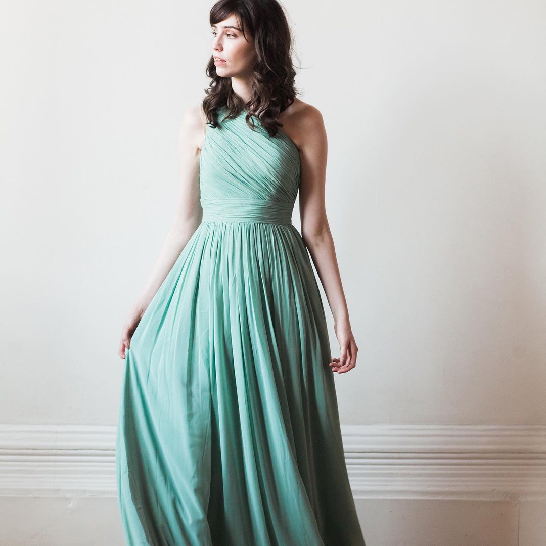 Grecian Green One Shoulder Prom Dress DQ830886