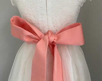 Peach Sash for Dress for Flower Girl, Junior Bridesmaid, Colour Sash in 40 colours, Wedding Christening Girl's Dress