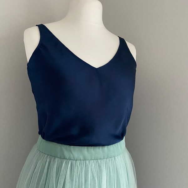 Navy Silk Satin Bridesmaid Bridal Formal Event Thin Strap Camisole Top, Wedding Separate Top,  Camisole, Satin Shirt, Satin Vest