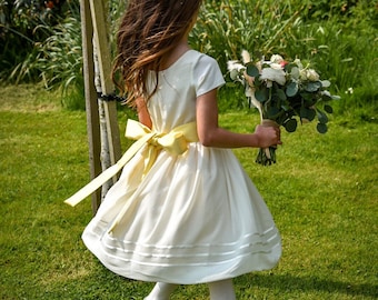 Cinturón de faja amarillo limón para vestido para niña de flores, dama de honor junior, faja de color en 40 colores, vestido de niña de bautizo de boda