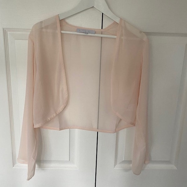 Pale Pink Chiffon Sheer Jacket Bolero Jacket for Bridal, Bridesmaid Mother of The Bride, Wedding Top,  Jacket, shirt, coverall, Bolero style