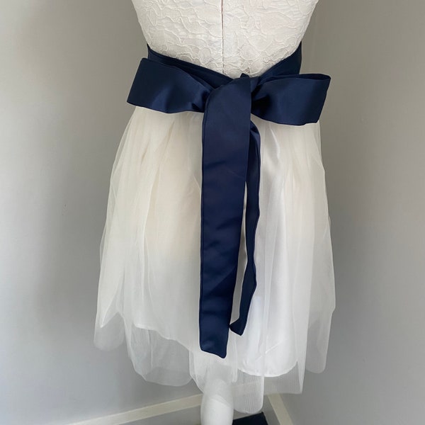 Navy Blue Dark Blue Sash Belt for Dress for Flower Girl, Flowergirl,  Junior Bridesmaid, Colour Sash in 40 colours, Wedding Girl's Dress