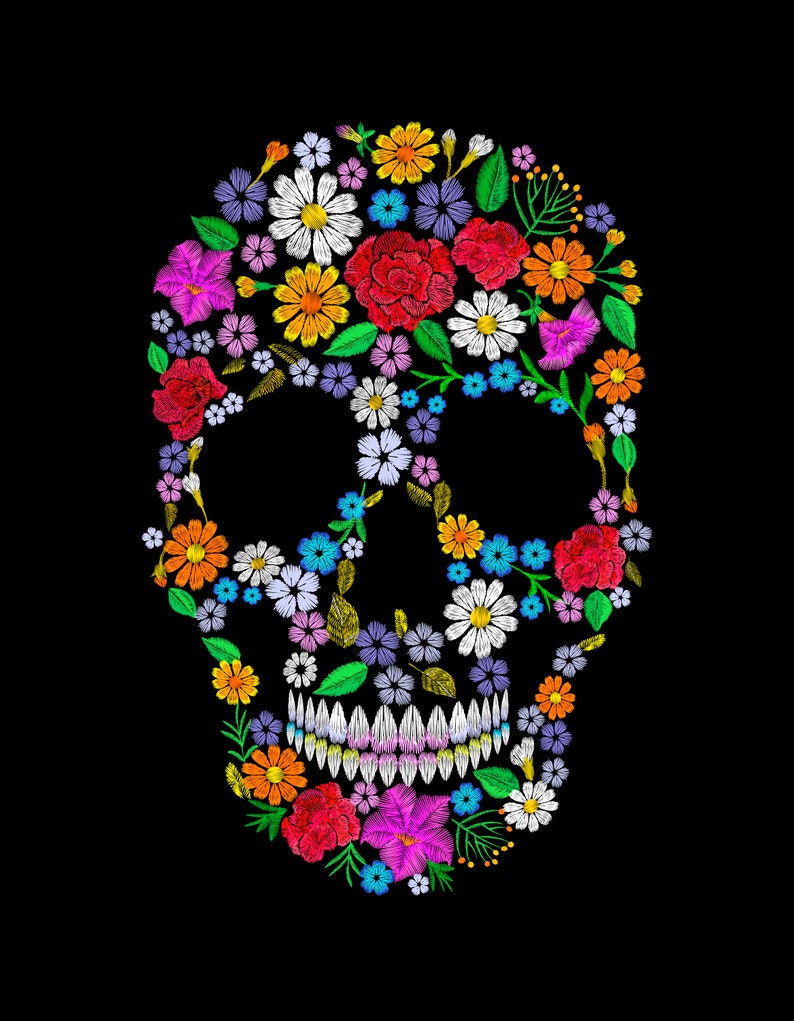 Flower Skull Embroidery Pattern PDF Instant Download Etsy