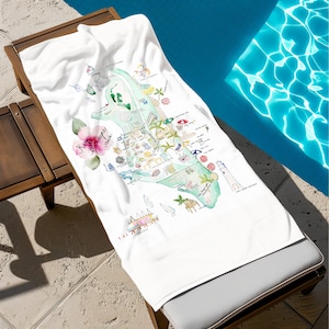 Key Biscayne Handgemalte Aquarell Illustration Karte Sommer Strandtuch. Personalisierbar