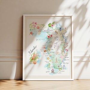 Florida Hand-painted Watercolor Illustration Modern MAP. Wall Art Print ...