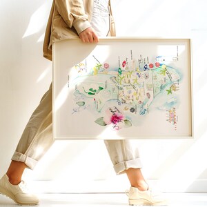 Key Biscayne-kaart. Miami illustratie kunstenaar aquarel handgeschilderde muurkunst. Aanpasbaar.