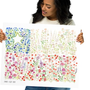 Illustrated Floral Poster Chilean Flag 16"x20"