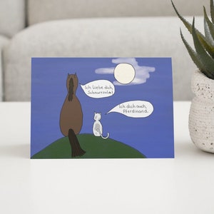 Alemán - Postal divertida - "I Love You", Valentine's Day, Pferdinand & Schnurrsula