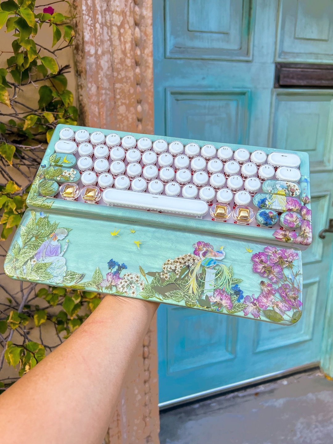 Bluetooth Teal Blue and Gold Peacock Typewriter Style Compact Key Keyboard Etsy