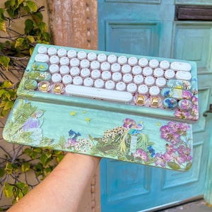 Bluetooth! Teal Blue and Gold peacock Typewriter style compact key keyboard