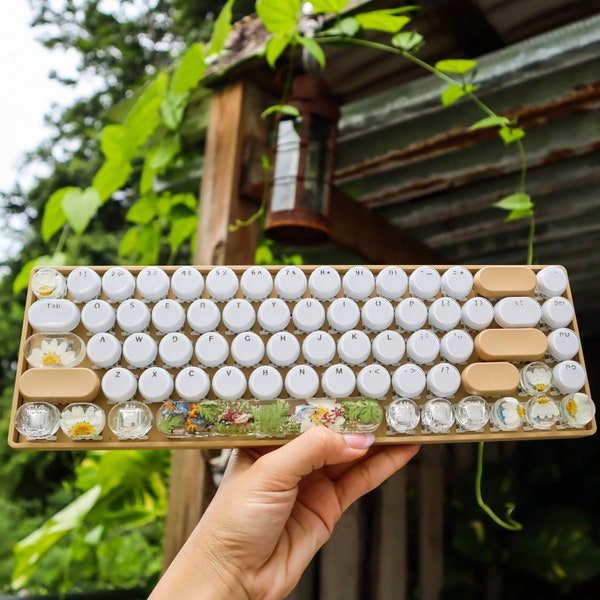 Complete Artisan Koi Fish Keyboard Botanical Bluetooth Keyboard typewriter style keyboard real leaf keycaps