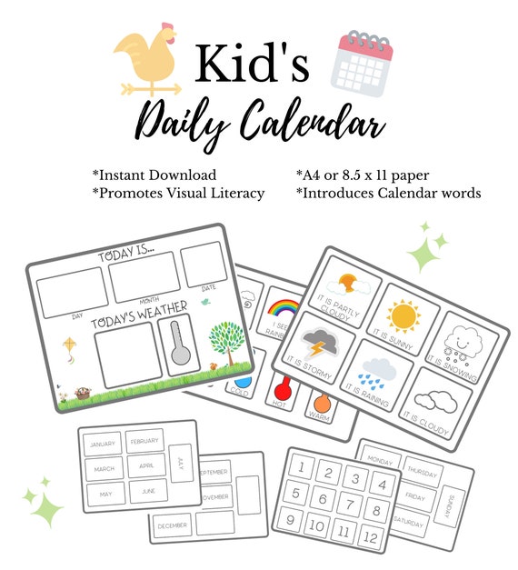Kid's Printable Daily Calendar Daily Calendar Set | Etsy