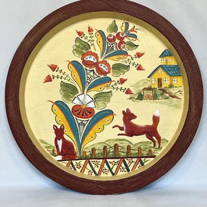 Decorative Wood Plate With Hand Painted Rosemaling. 11.25” Diameter