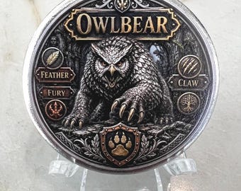 Fantasy Owlbear Stainless Steel Challenge Coin RPG DnD Gamer, Gift for Him