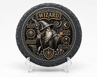 Fantasy Wizard Slate Coaster, 4" x 4", RPG, DnD, Gamer, Gift for Him