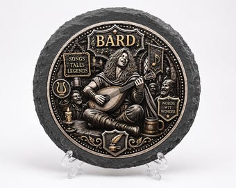 Fantasy Bard Slate Coaster, 4" x 4", RPG, DnD, Gamer, Gift for Him