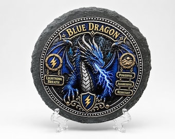 Fantasy Blue Dragon Slate Coaster, 4" x 4", RPG, DnD, Gamer, Gift for Him
