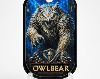 Fantasy Owlbear Metal Dog Tag, RPG DnD Gamer, Gift For Him or Her