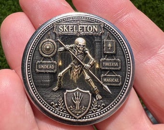 Fantasy Skeleton Stainless Steel Challenge Coin RPG DnD Gamer, Gift for Him