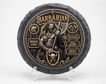 Fantasy Barbarian Slate Coaster, 4" x 4", RPG, DnD, Gamer, Gift for Him