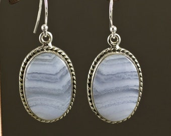 Sterling Silver Blue Lace Agate Earrings