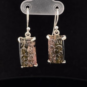 Pendientes de turmalina y sandía tallada en plata de ley