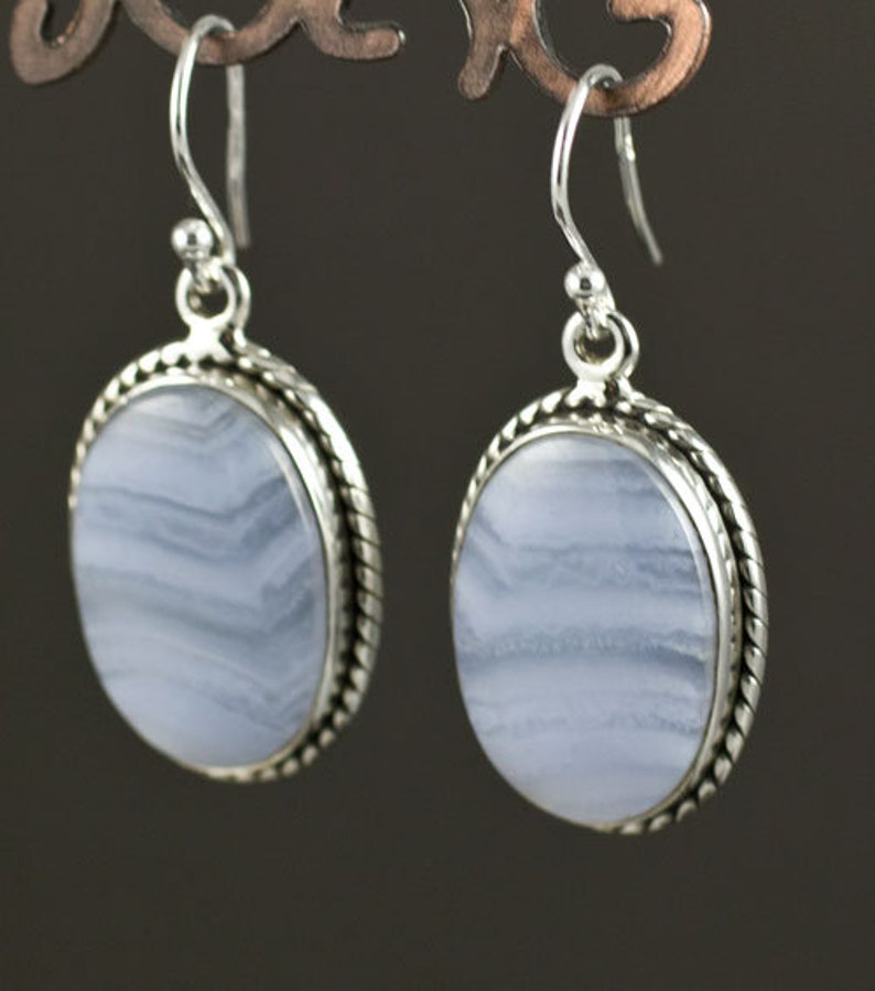 Sterling Silver Blue Lace Agate Earrings