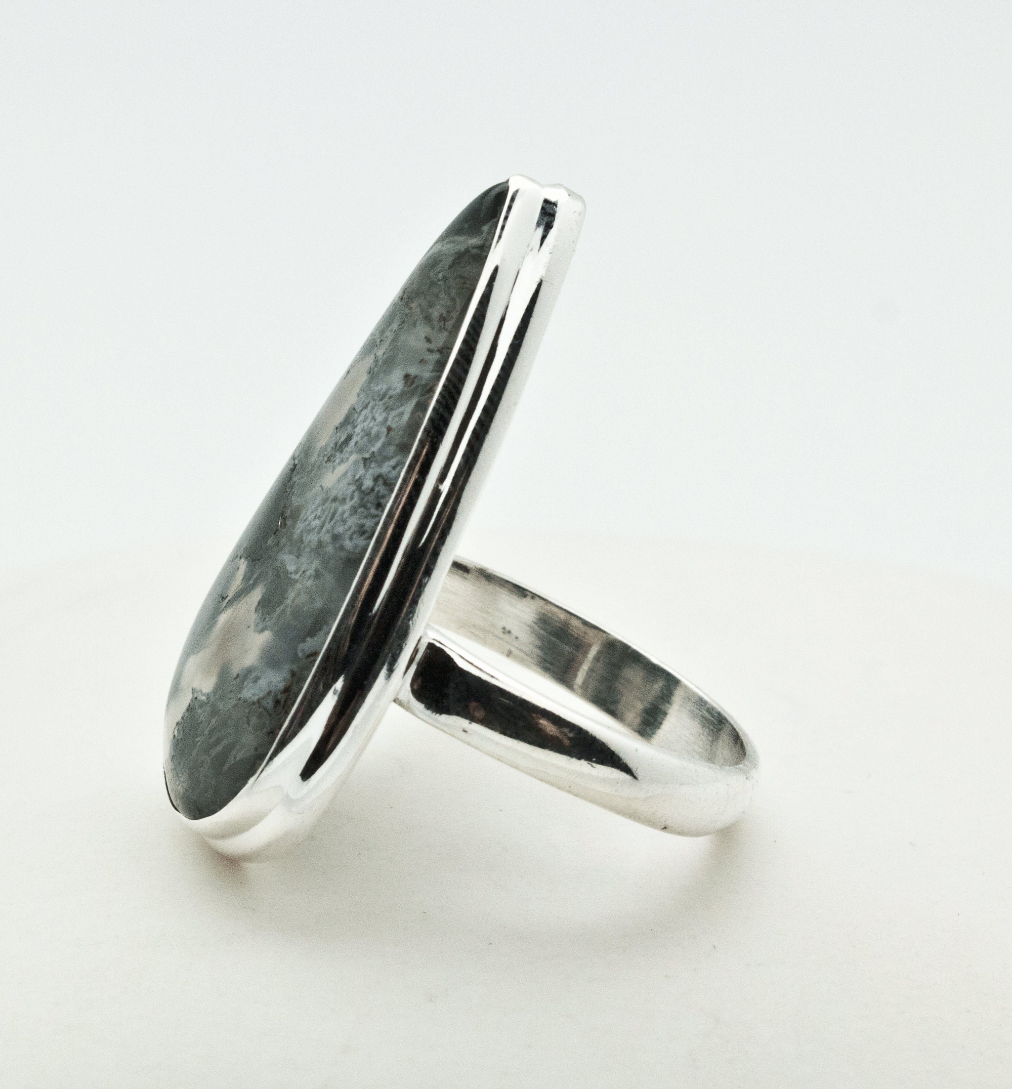 Osbee Sterling Silver Moss Agate Ring Size 9