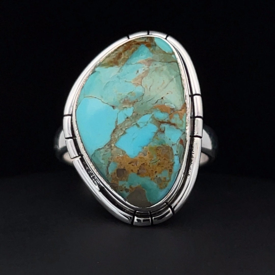 Sterling Silver Kingman Turquoise Ring Size 8 - Etsy