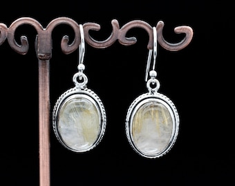 Pendientes de cuarzo rutilado de plata esterlina